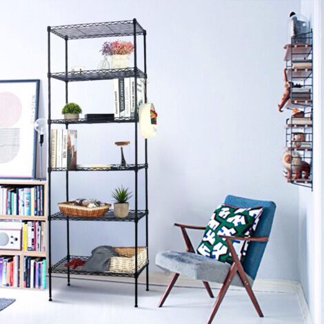Etagère Métallique de rangement 50x30x160cm - 6 Niveaux - Pieds réglables - pour Cuisine, Salle de bain, Salon, Bureau - Noir