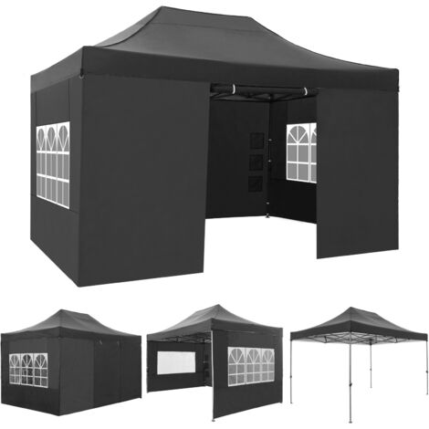 3x4.5mTonnelle de Jardin Pliante - Hauteur réglable pour Camping, Pique-nique, Activités extérieures - Barnum pliant avec parois latérales amovibles Noir