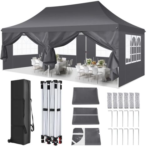 Tonnelle pliante 3x6m avec 6 parois latérales amovibles – Imperméable 270g/m² – Sac de transport inclus – Pour événements extérieurs