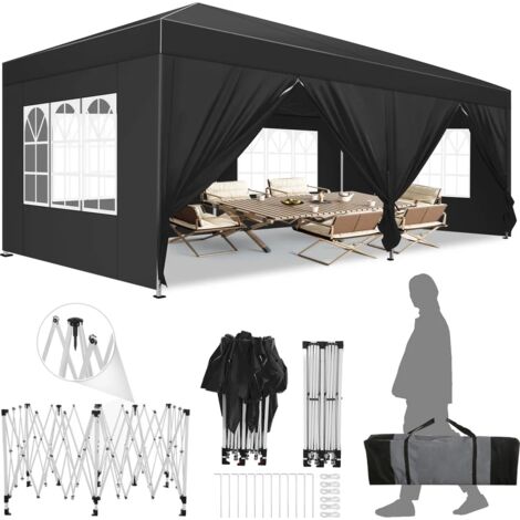 Tonnelle pliante de jardin 3x6M – Imperméable en tissu Oxford 420D – Protection UV 50+ – 6 parois avec fenêtres – Sac de transport inclus (1/5)