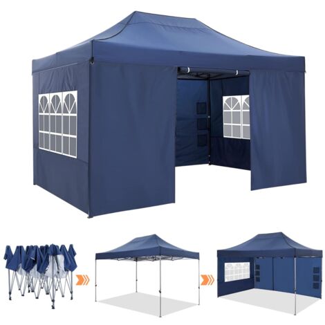 3x4.5mTonnelle de Jardin Pliante - Hauteur réglable pour Camping, Pique-nique, Activités extérieures - Barnum pliant  avec parois latérales amovibles Bleu