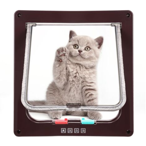 Chatière pour Chat avec magnétique à 4 Voies, 19 x 20cm, Porte pour Animaux de Compagnie pour Chats et Petits Chiens, Porte pour Chat avec Tunnel - M - Brun (1/5)
