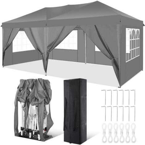 Tonnelle pliante 3x6m imperméable – Protection UV 50+ – 6 parois latérales amovibles – Sac de transport inclus – Montage facile