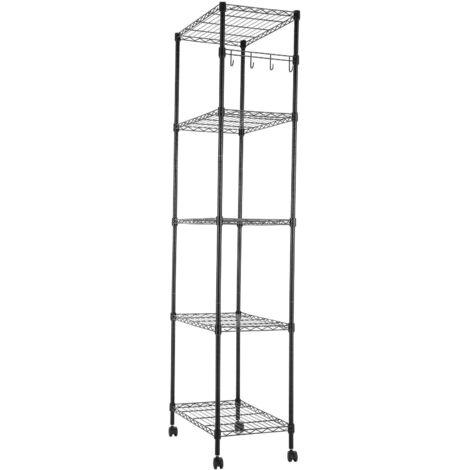 Étagère Métallique de rangement 59x35x183cm - 5 niveaux - avec roulettes - pour cuisine, salon, salle de bain et bureau - Noir (1/5)