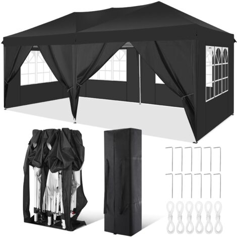 Tonnelle Pliante de Jardin 3x6M Imperméable Anti-UV Réglable, Barnum pliant avec 6 parois latérales et sac de transport pour mariage extérieur, pique-nique,camping, marché Noir