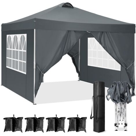 Tonnelle pliante 3x3m imperméable réglable Anti-UV – Barnum avec 4 toiles latérales amovibles – Sac de transport et accessoires inclus