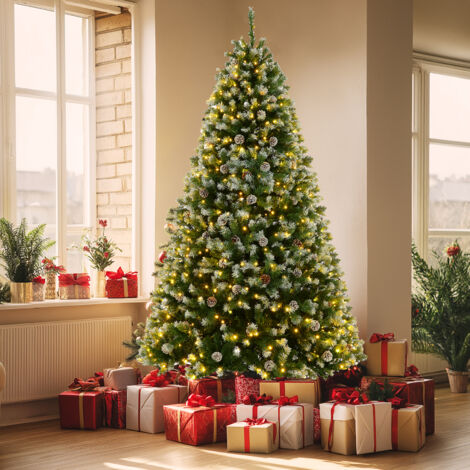 110 x 110 x 183 cm Sapin de Noël artificiel 6FT mélange PVC, sapin prémonté intérieur cadeaux, sapin noble sapin de Nordmann épicéa, avec 250 lumières LED chaudes, support en métal et branches à charn