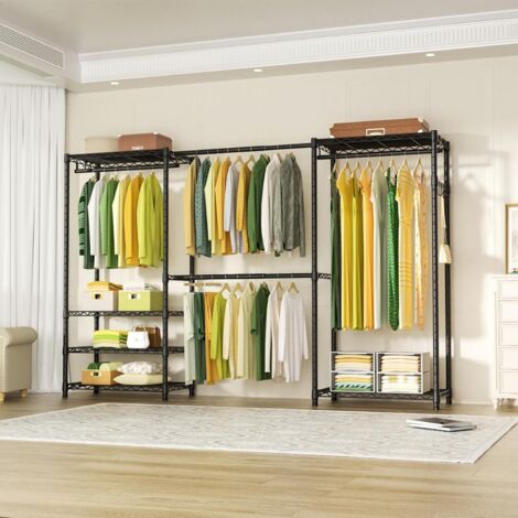 Portant à vêtements en métal avec étagères réglables 175-230 cm – Capacité 395 kg – Construction acier carbone – Pour rangement extérieur