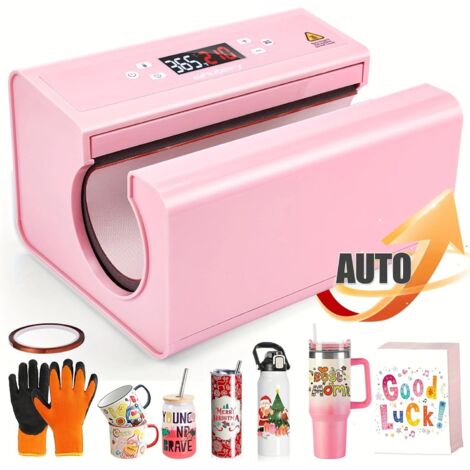 Système de repassage automatique avec presse à chaleur à tambour, bande chauffante pour papier de sublimation et gants, processus de chauffage rapide et uniforme 550W, 29.5×22.6, Rose