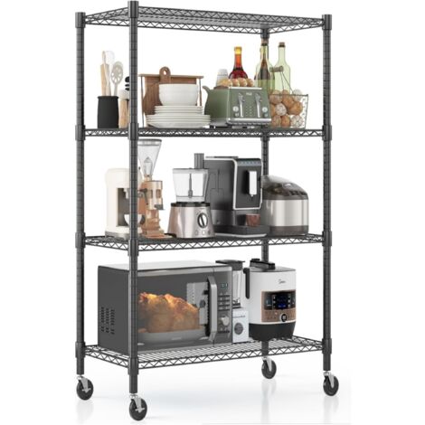 91x45x182 cm Étagère industrielle lourde à roulettes réglable en hauteur, Étagère de rangement à 4 niveaux, 924 KG Capacité de charge, Rangement garage, entrepôt, cuisine multifonctionnel, Noir