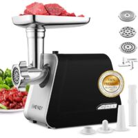 Hachoir à viande électrique 2000W – 3 plaques en inox pour saucisse – Moteur puissant pour usage intensif – Noir