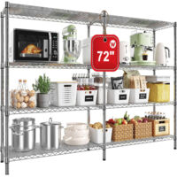 Étagères Métallique de rangement 46 x 183 x 152 cm à 4 niveaux, Coin étagères métalliques réglables pour le rangement, étagères de garage, garde-manger, étagères de cuisine, Argent