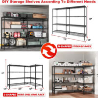 Étagères Métallique de rangement 46 x 183 x 152 cm à 4 niveaux, Coin étagères métalliques réglables pour le rangement, étagères de garage, garde-manger, étagères de cuisine, Noir