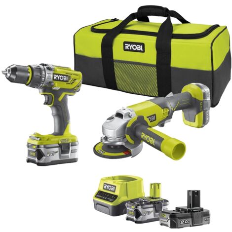 Ryobi R18PDAG-242S Bohrmaschine R18PD3 Schleifmaschine R18AG Akku 18 V (2,0 + 4,0) Ah