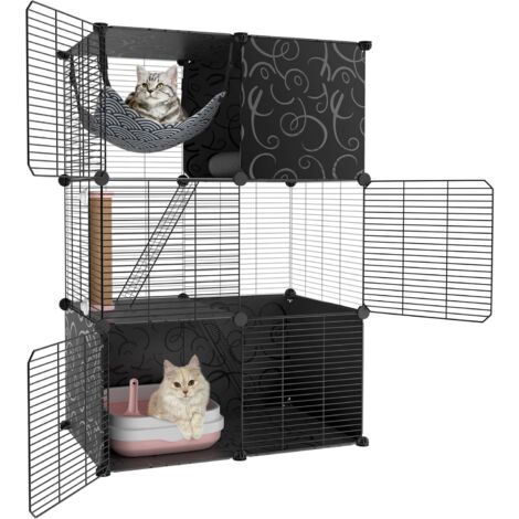 Cat Cages Indoor, 3 Tier Cat Cage Enclosures, DIY Metal Wire Cat Crate Playpen House Kennel Condo Villa with Cat Litter Box, Suitable for Ferret, Chinchilla, Hamster