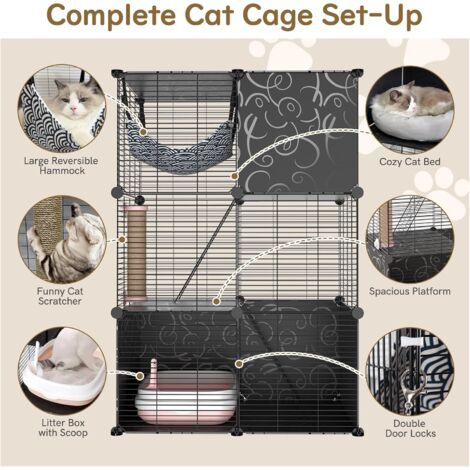 Cat Cages Indoor, 3 Tier Cat Cage Enclosures, DIY Metal Wire Cat Crate Playpen House Kennel Condo Villa with Cat Litter Box, Suitable for Ferret, Chinchilla, Hamster