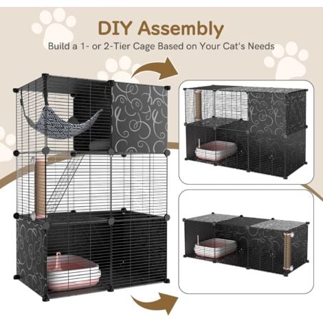 Cat Cages Indoor, 3 Tier Cat Cage Enclosures, DIY Metal Wire Cat Crate Playpen House Kennel Condo Villa with Cat Litter Box, Suitable for Ferret, Chinchilla, Hamster