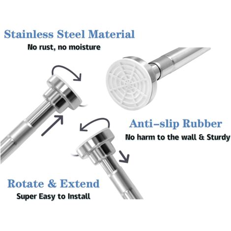 Extendable Shower Curtain Pole Telescopic Tension Rod 105-170cm Stainless Steel Bath Closet Hanging Pole