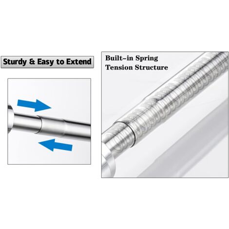 Extendable Shower Curtain Pole Telescopic Tension Rod 105-170cm Stainless Steel Bath Closet Hanging Pole