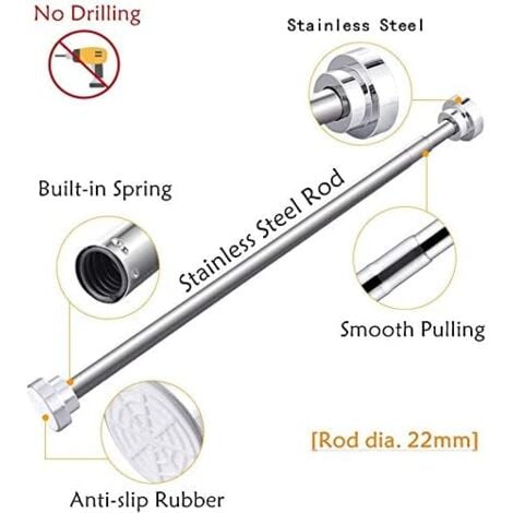 Extendable Shower Curtain Pole Telescopic Tension Rod 105-170cm Stainless Steel Bath Closet Hanging Pole