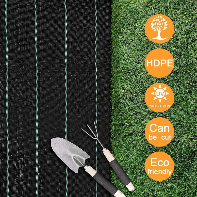 Tissu Anti-Mauvaises Herbes Lanyesky - 1x10 M, Polypropylène Tissé 100g/m², Résistant UV, Avec 20 Piquets Et Gants