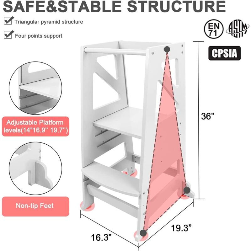 Tour D'observation Montessori Roba Tour D'apprentissage Selon Montessori - Marchepied Sûr Pour Enfants - Tour D'Observation Idéal Comme Aide De Cuisine - Supporte 80 Kg - Bois Anthracite Marche Pied