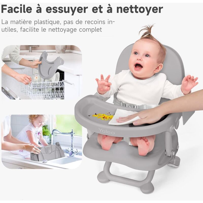 Rehausseur Pliable Pour Enfant - Chaise Bébé Portable 6-36 Mois - Support 15kg - Intérieur/Extérieur - Gris