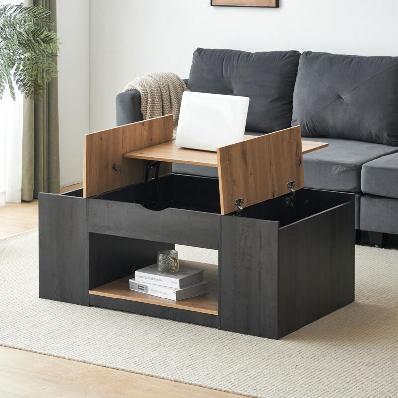 Table Basse Avec Plateau Relevable Blanc Et Chêne Sonoma | Maison Et Styles