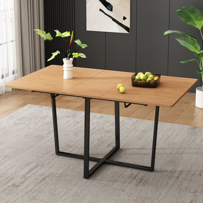 Table à Manger Rectangulaire 140x80x75 Cm - Plateau MDF Marron, Pieds Métal - Pour 4 à 6 Personnes - Salon, Salle à Manger - 11