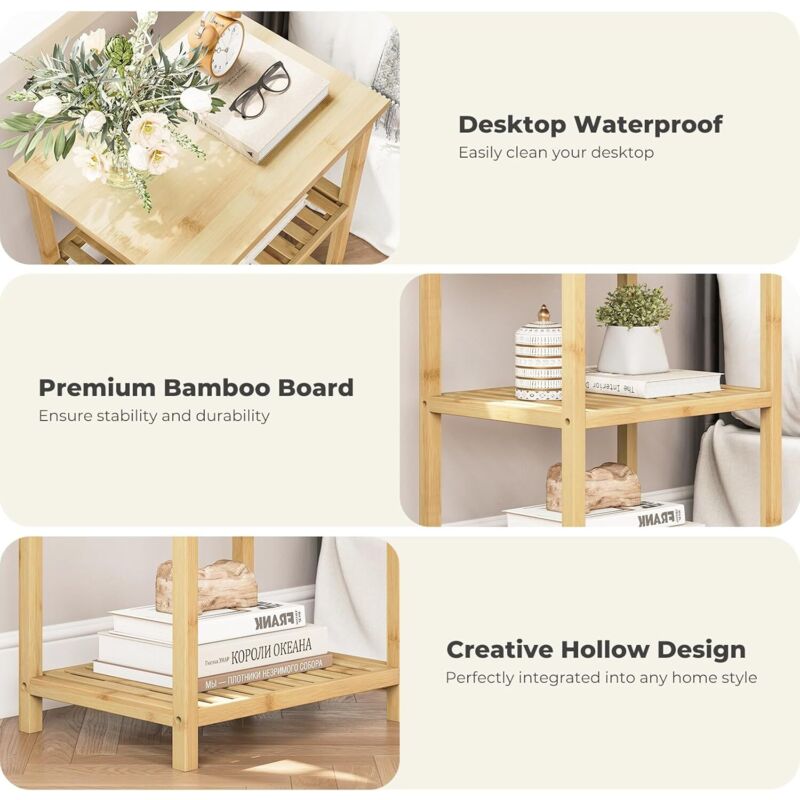 Table D'Appoint Solerconm Bambou Réglable 40-82cm - Pour Canapé, Lit, Bureau Ou Salle De Bain