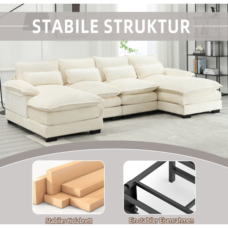 Canapé 4 Places En U Avec 4 Coussins Lombaires Et 2 Coussins