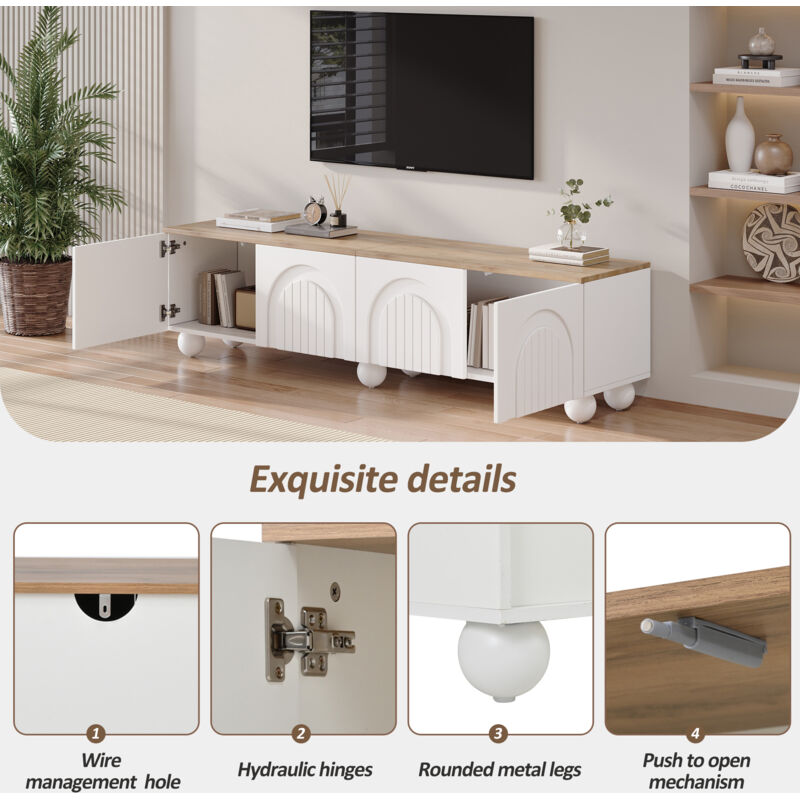 Xisilla Meuble TV Bas Blanc Avec Portes Et étagères - Design Moderne, Rangement Pratique