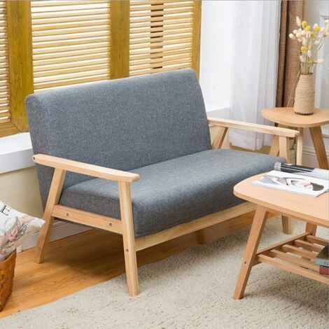 Canapé à 2 Places Scandinave,Fauteuil Salon Moderne Tissu Lin Gris Cadre en Bois,107 x 60 x 76 cm,pour Petit Appartement Chambre Bureau