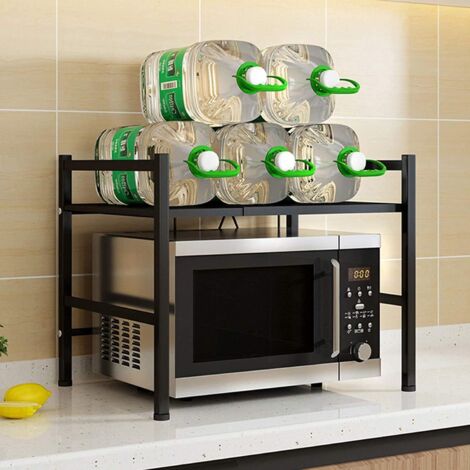Support Extensible Pour Four à Micro-ondes - Meuble De Rangement Cuisine En Acier - Réglable De 40 à 64 Cm - Noir, Facile à Monter - 3