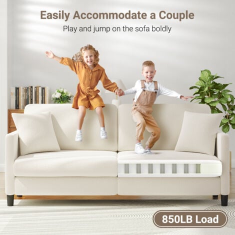 Canapé 3 Places en Velours Teddy,Canapé Droit Confort en Bois Massif,Loveseat avec Accoudoirs,193 x 79 x 89cm,Beige