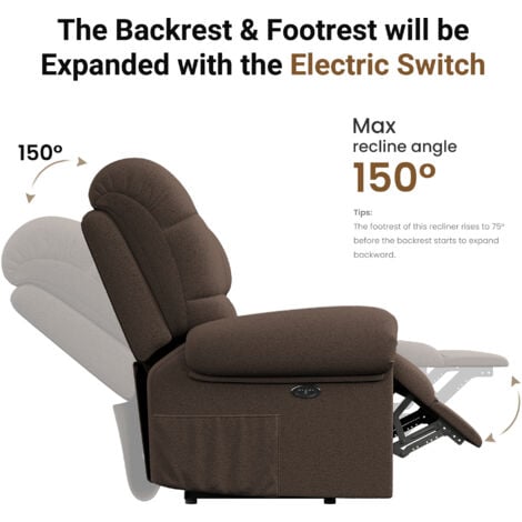 Fauteuil Relax Fauteuil électrique en Velours Teddy avec USB,Anti-statique avec Repose Pieds,96L x 97P x 104H cm,Marron