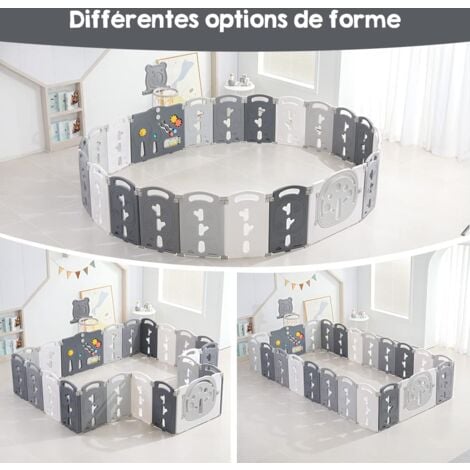 Parc Bébé Modulable,120cm*160cm*66cm Parc Bébé Pliable, Tissu Oxford/Avec Sac De Rangement/Sûr Et Confortable, Activités Parent-enfant(Gris Foncé/Noir) (Gris Foncé