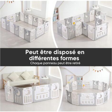 Parc Bébé 16+2 Panneaux,Clôture Pliant de Protection Bébé Enfants,Grille de  Protection en Plastique Écologique avec Porte 190x190cm Gris et Blanc