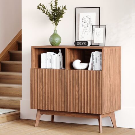 Buffet 4 Portes 80x150x40cm - Meuble TV Rangement, Pieds Métal, Design Linéaire Noir Et Or, Pour Salon Moderne - 4