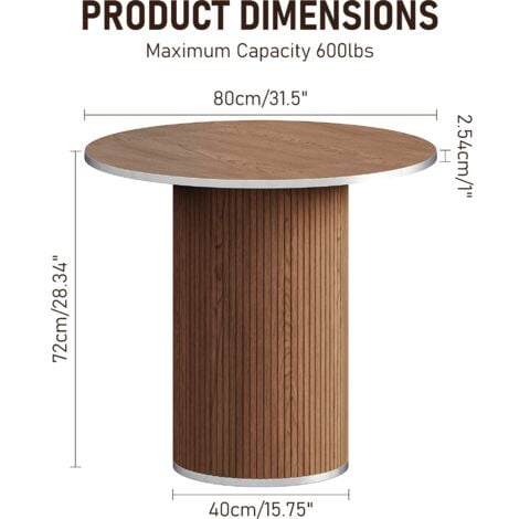 Table à manger Ronde pour 4 personnes,Table de salle à manger avec piètement en lattes de bois,pour cuisine,salon,Noyer(table seule)
