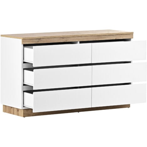 Buffet Salon Classique avec 6 Tiroirs, Casier,Armoire,Commode Chambre Elégant, Blanc et Bois, 110x40x67.5cm