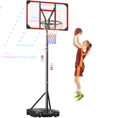 Panier de Basket Ball sur Pied Portable Hauteur Réglable 147-260cm,avec Roulettes,Exterieur Interieur pour Enfants/Adultes - Rouge