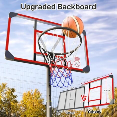 Panier de Basket Ball sur Pied Portable Hauteur Réglable 147-260cm,avec Roulettes,Exterieur Interieur pour Enfants/Adultes - Rouge