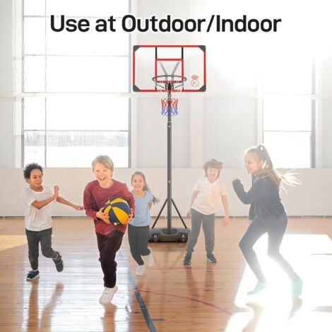 Panier de Basket Ball sur Pied Portable Hauteur Réglable 147-260cm,avec Roulettes,Exterieur Interieur pour Enfants/Adultes - Rouge