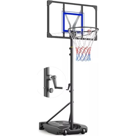 Panier de Basket Ball à manivelle sur Pied Portable Hauteur Réglable 153 - 260cm,Avec Roulettes,Exterieur Interieur pour Enfants Adultes,Noir+Bleu