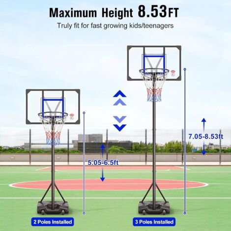 Panier de Basket Ball à manivelle sur Pied Portable Hauteur Réglable 153 - 260cm,Avec Roulettes,Exterieur Interieur pour Enfants Adultes,Noir+Bleu