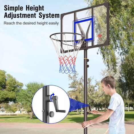 Panier de Basket Ball à manivelle sur Pied Portable Hauteur Réglable 153 - 260cm,Avec Roulettes,Exterieur Interieur pour Enfants Adultes,Noir+Bleu