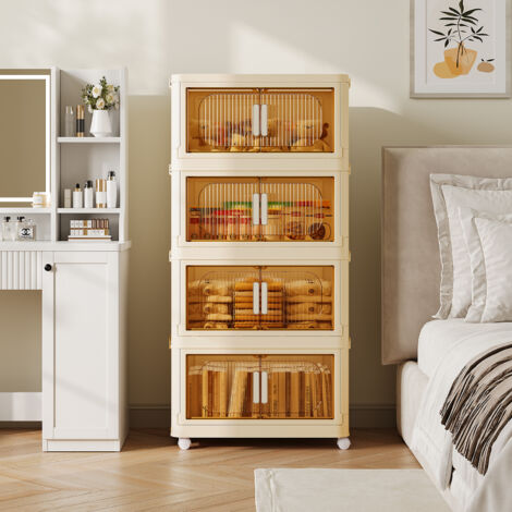 EURXLQ 4 Caisse Pliable Plastique, Empilable Cagettes Avec Poignée, Panier Rangement Pour Chambre à Coucher, Bureau, Cuisine (Blanc, 25×16×10cm