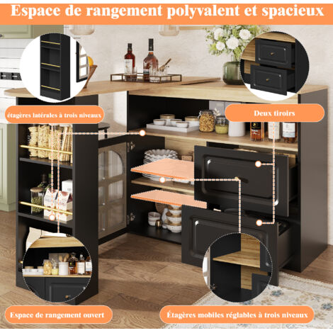 Buffet De Cuisine - 100 X 50 X 140 Cm - Avec Portes Pliantes Et Espace De Rangement Mdf Blanc