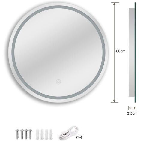 Miroir De Salle De Bain Rond LED 60x60 Cm - Anti-buée, Bluetooth, 3 Températures De Couleur, Interrupteur Tactile